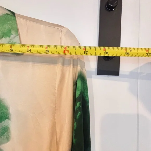 Zara Cream and Green Floral Silk Button-Up Shirt - Picture 9 of 9